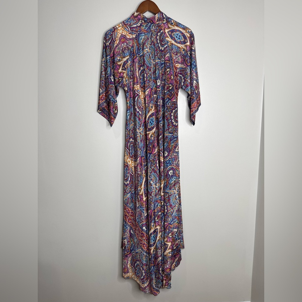 Venus Boho Paisley Silk Blend Maxi Dress Size Small Medium Kimono Sleeve Kaftan - Picture 7 of 11